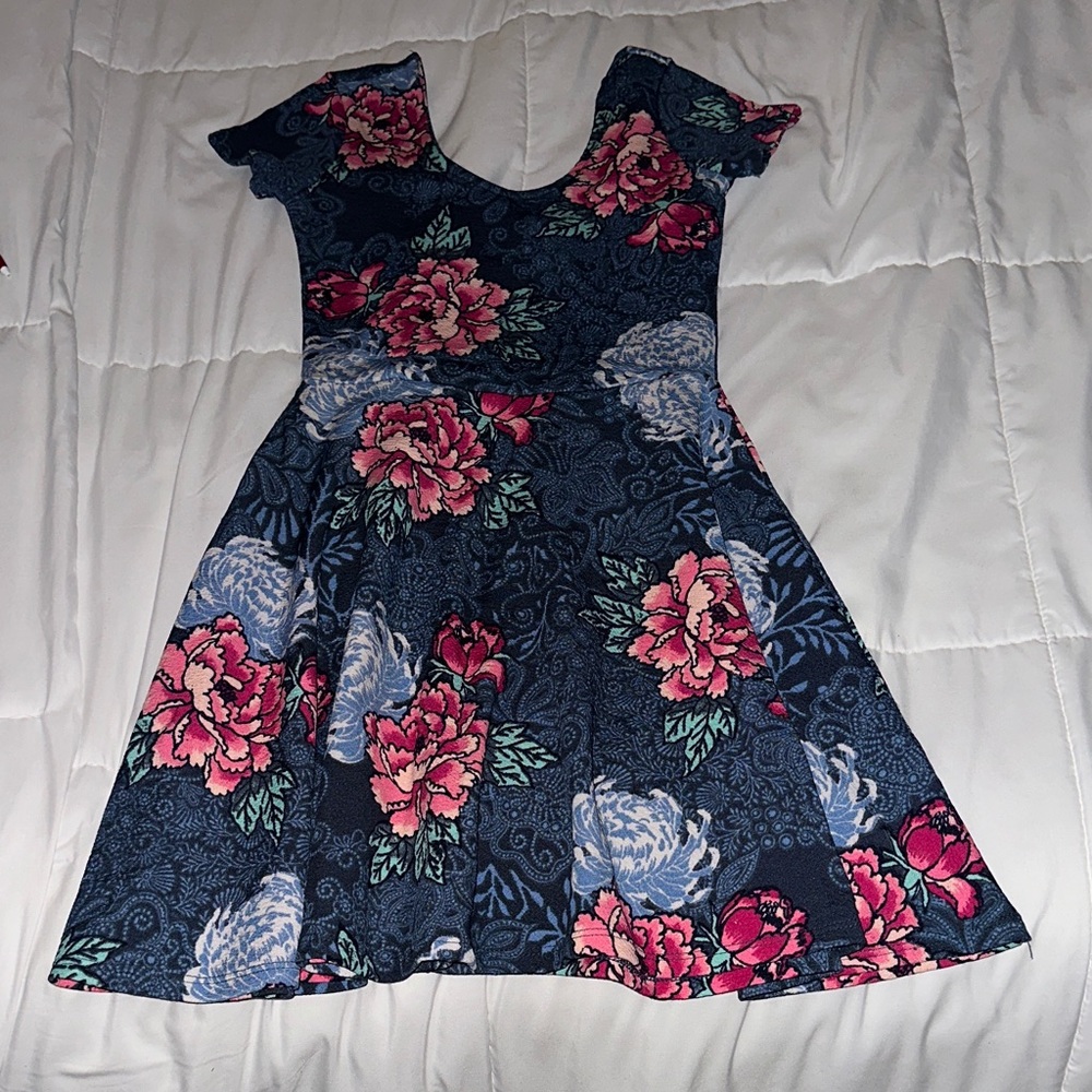 Planet Gold Navy and Pink Floral Mini Dress